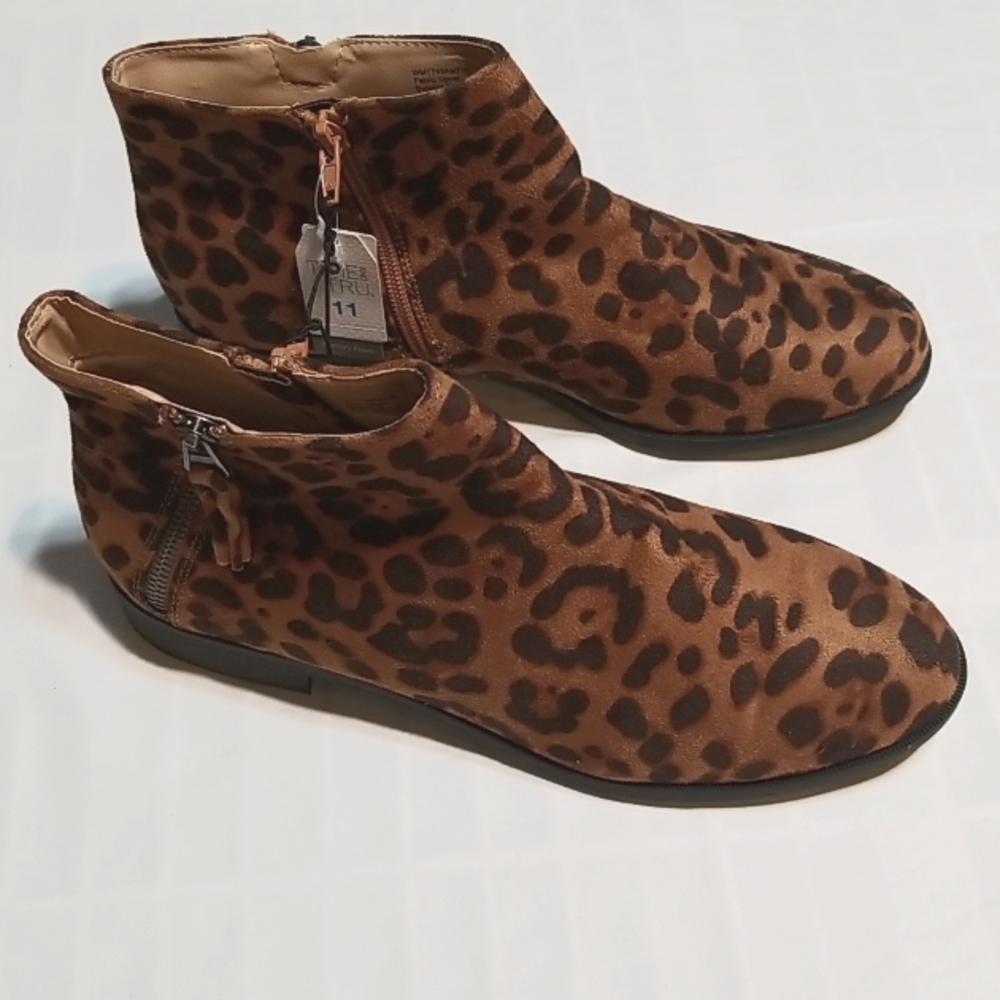 Cheetah Booties Faux Suede - Time and Tru